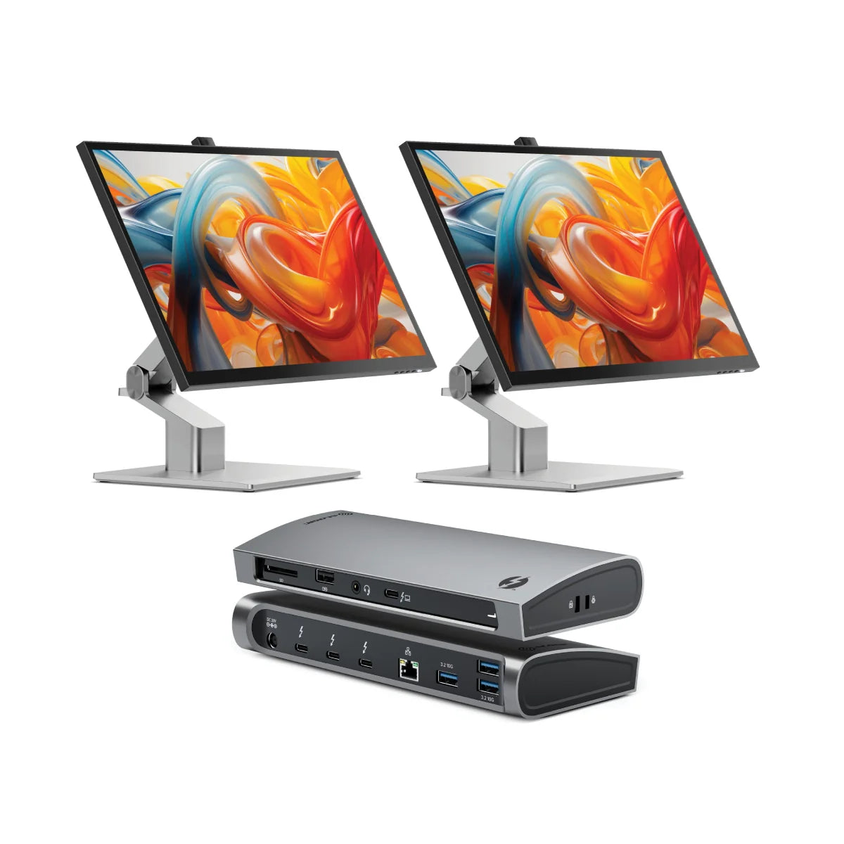 Clarity Fold Touch 27" 4K UHD Monitor with 65W Power Delivery, Webcam, Touchscreen & Fold Stand (Pack of 2) + Thunderbolt 4 BLAZE Docking Station