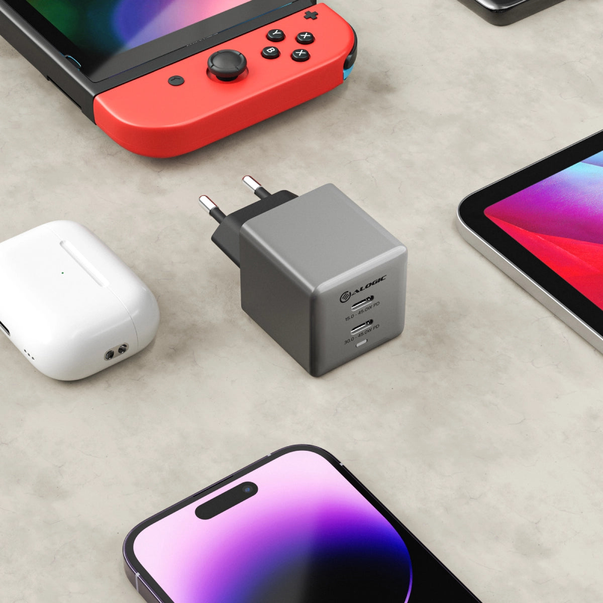 Dual USB-C Rapid Power 45W Cube GaN Charger