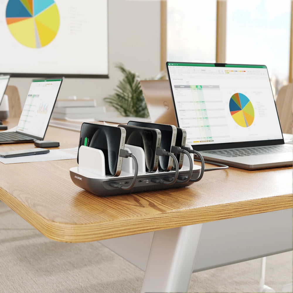 Powerfin 7 Port USB-C Desktop 80W Charging Station with USB-C Cables included