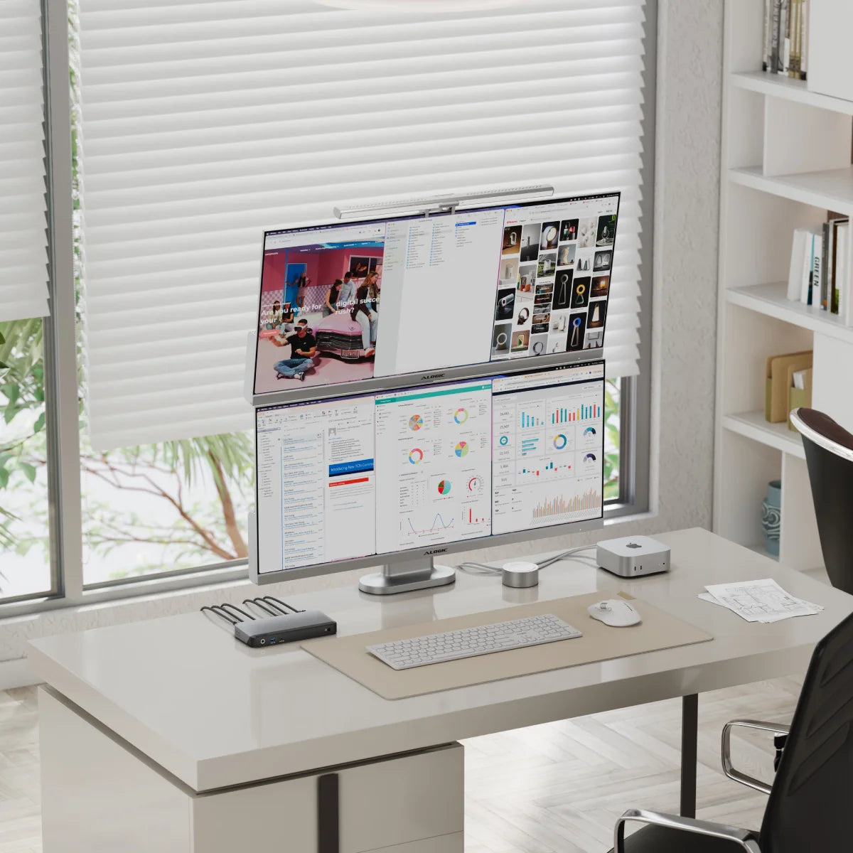 Edge 34" Ultrawide Dual QHD Monitor Elevate Home Office Kit - Silver