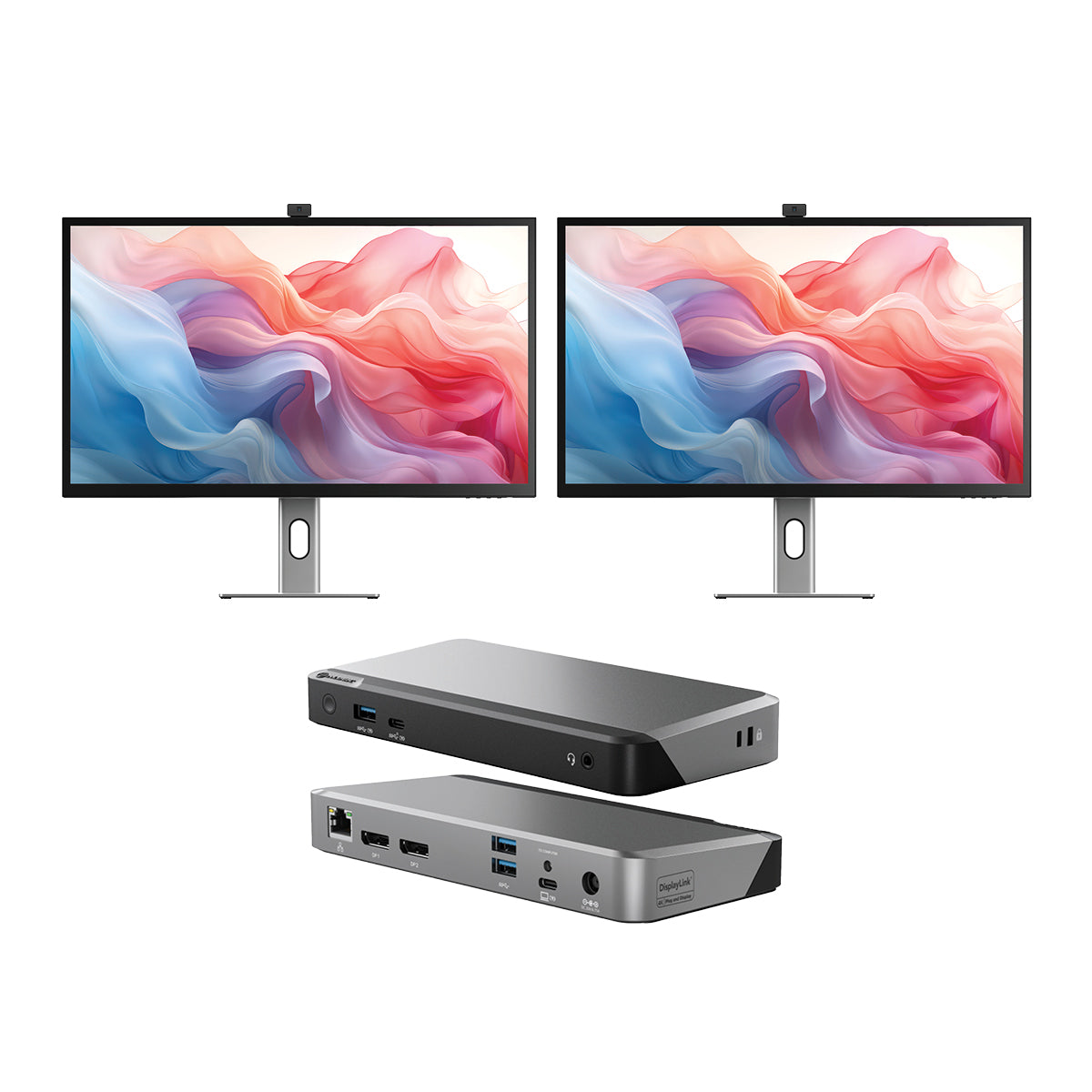 Clarity Max Touch 32" UHD 4K Monitor with USB-C Power Delivery, Webcam and Touch Screen (Pack of 2) + DX2 Dual 4K Display Universal Docking Station - with 65W Power Delivery