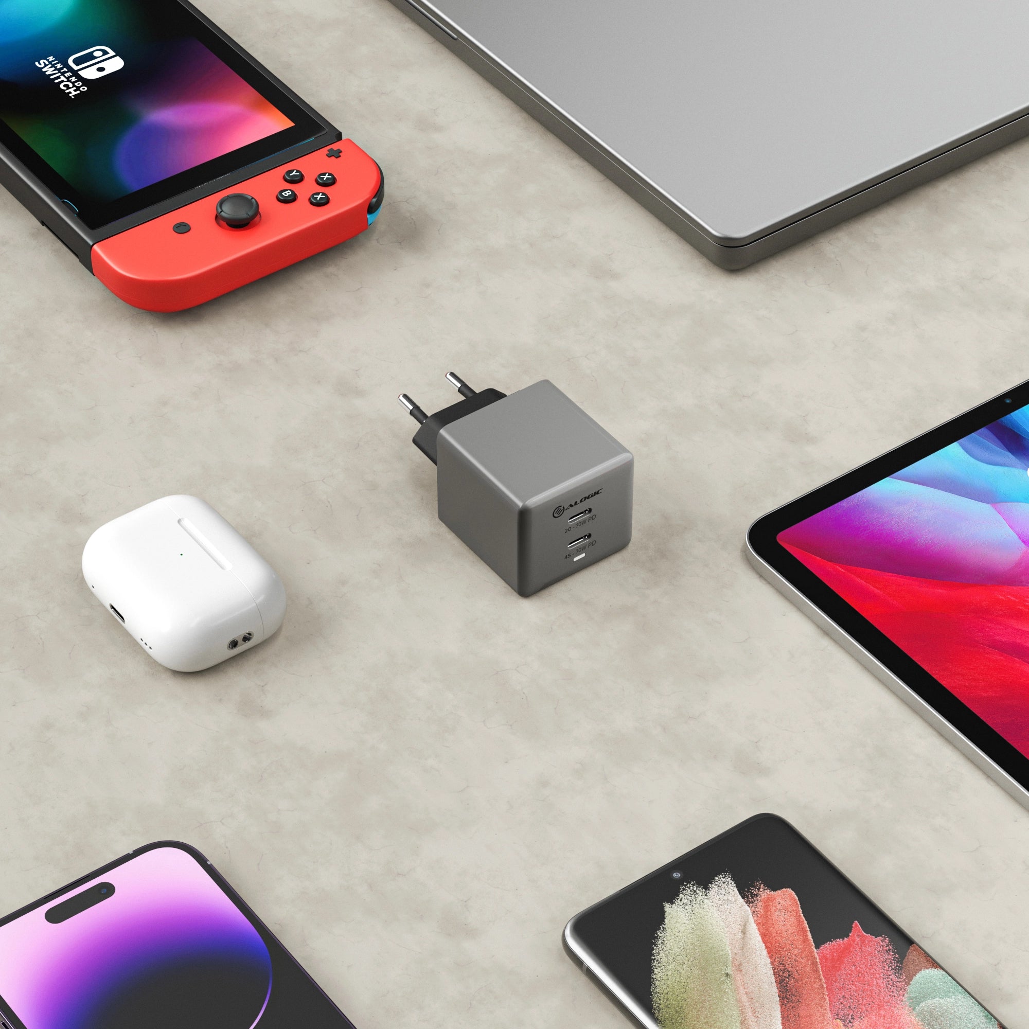Dual USB-C Rapid Power 70W Cube GaN Charger